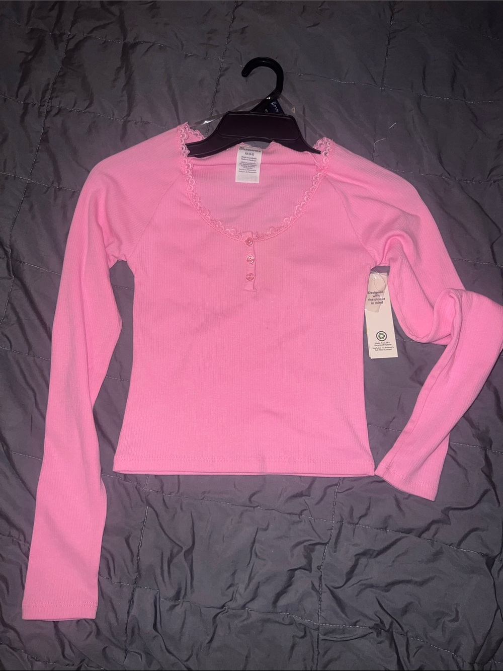 Girls' Pink Ribbed Long-Sleeve Henley Top